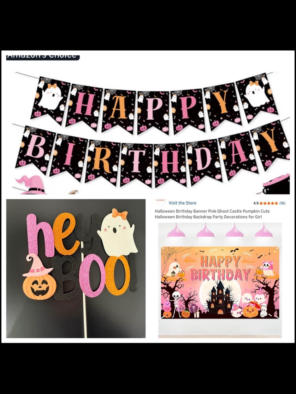 Girls Halloween Birthday Party Decorations Bundle Ghost Banner Backdrop Cake Top